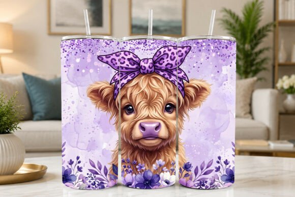 Download Cute Highland Cow Purple Cheetah Tumbler - Premium Resources